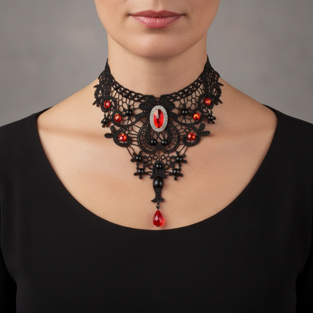 Collier Lilith · Rouge porté, vue de face